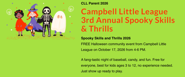 Campbell Little League Spooky Skills & Thrills in Campbell — Bay Area family event