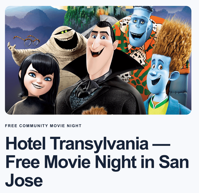 Free Hotel Transylvania Outdoor Movie Night in San Jose in San Jose — Bay Area family event