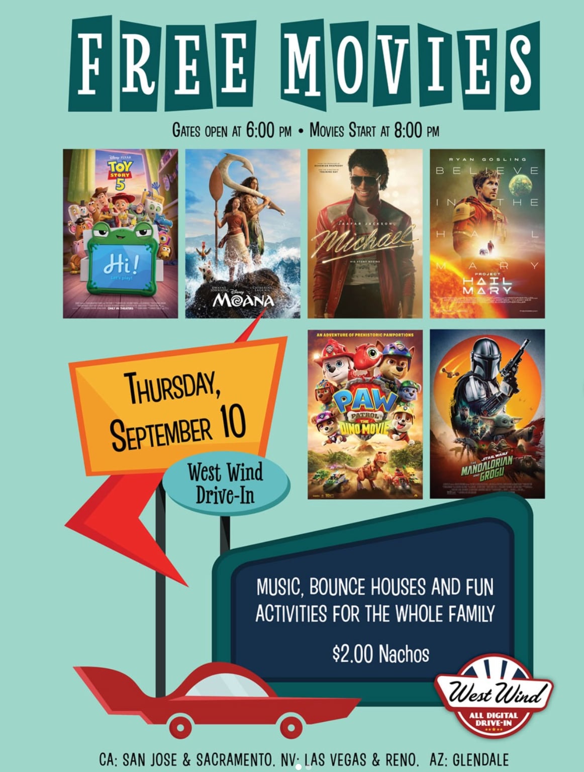 FREE MOVIE NIGHT returns to West Wind Drive-In in San Jose — Bay Area family event